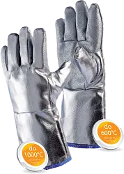 Tepelně odolné rukavice s povlakem silikonu a Al vrstvou do 350 °C kontaktního a 1000 °C sálavého tepla