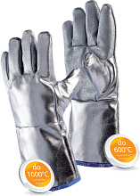 Tepelně odolné rukavice s povlakem silikonu a Al vrstvou do 350 °C kontaktního a 1000 °C sálavého tepla