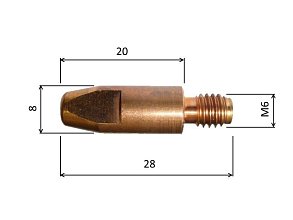 Kontaktní trubice E-Cu se závitem M6 x28 mm