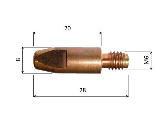 Kontaktní trubice E-Cu se závitem M6 x28 mm