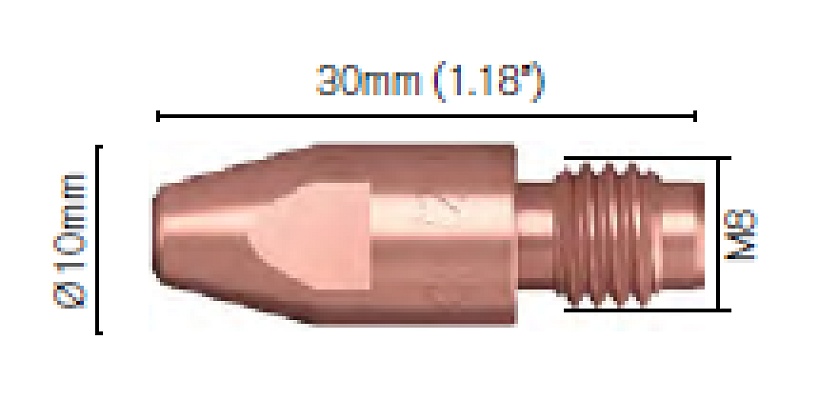 Kontaktní trubice E-CuCrZr se závitem M8 x 30 mm
