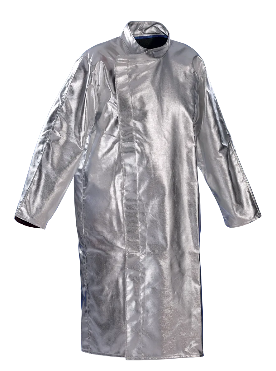 Ochranný plášť JUTEC se svislým šikmým zapínáním  z preox-aramidové tkaniny s AL povlakem pro horké provozy