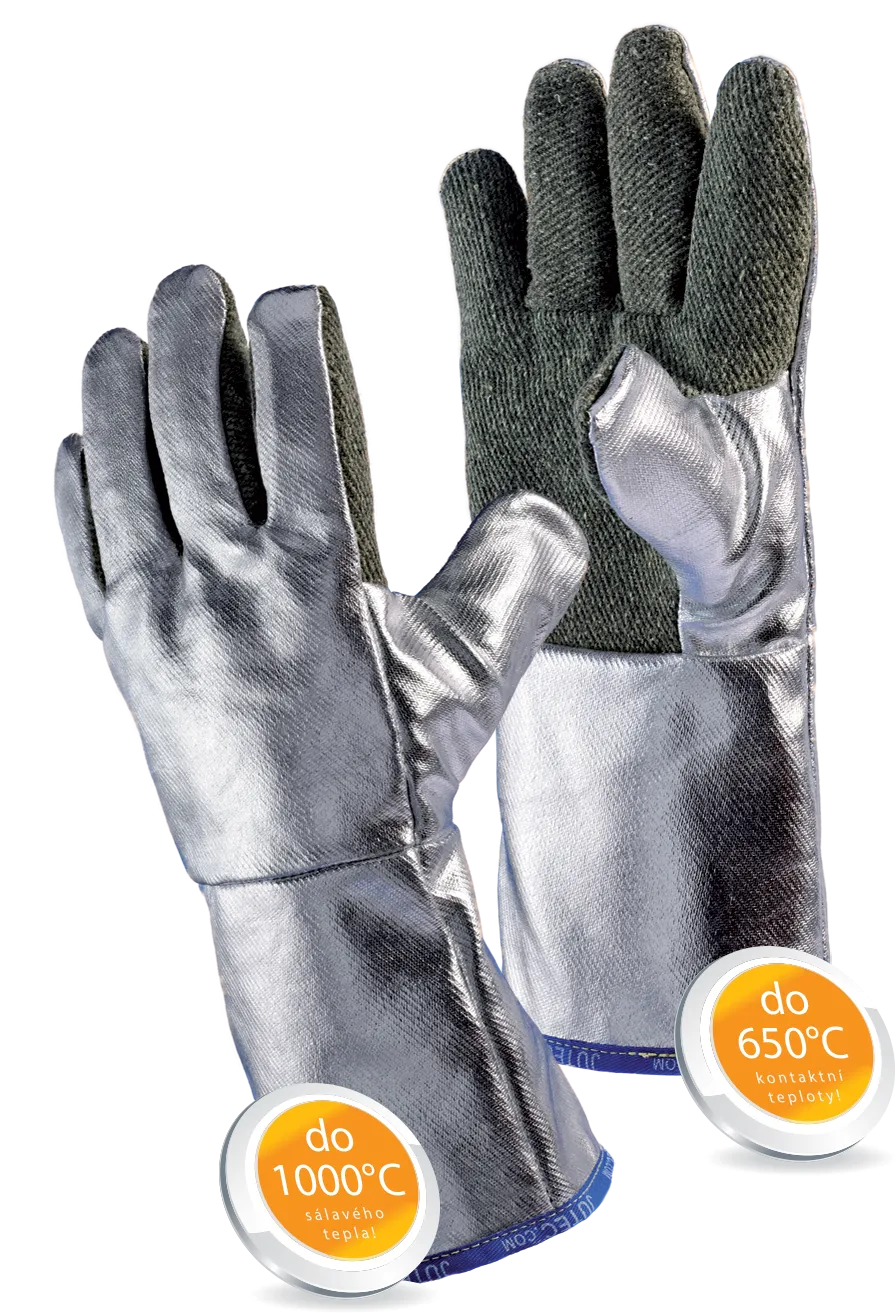 Tepelně odolné rukavice JUTEC do 600 °C kontaktního a 1000 °C sálavého tepla H125A2xx-W2-PV s přidanou tepelnou izolací dlaně